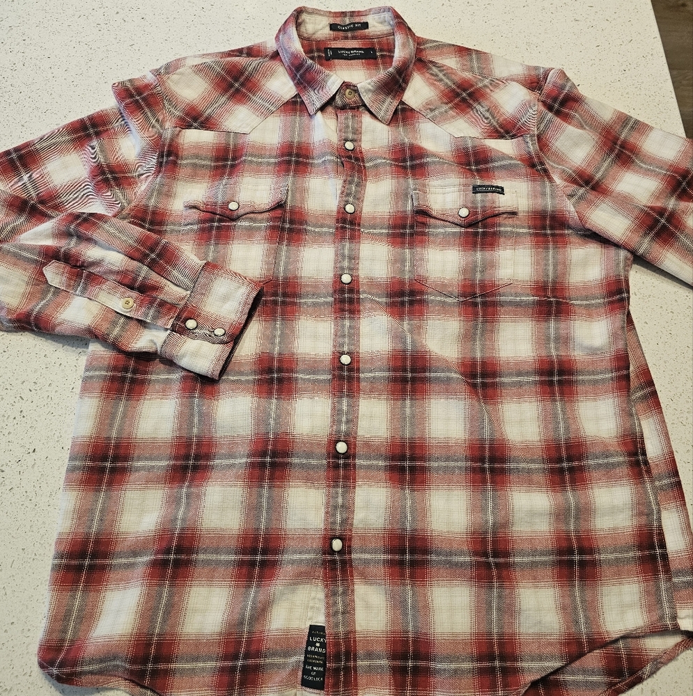 Lucky Brand Red and White Casual Button Down Shirt